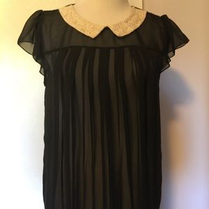 Sheer Black Crochet Peter Pan Collar Top Size L